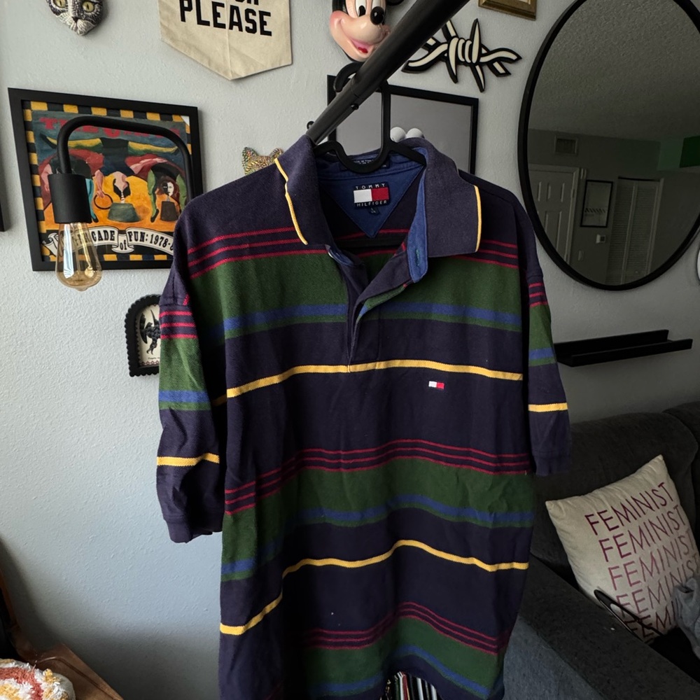 Tommy Hilfiger Men's Striped Polo Shirt - Navy, Green, Yellow
